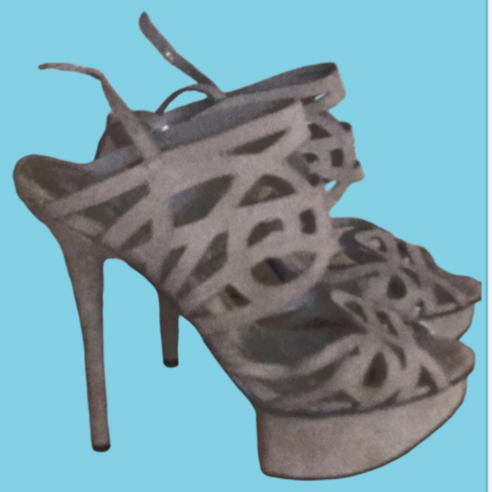 Bebe Laser Cut Pewter Heels